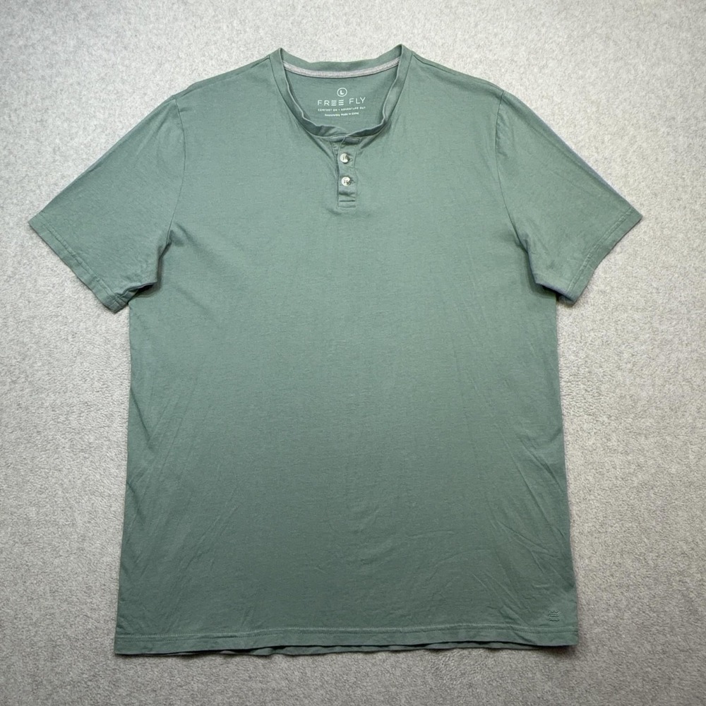 Free Fly Henley Shirt Mens Large Green Bamboo Blend Short Sleeve Tee Fishing